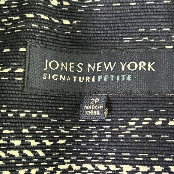 Jones New York Blazer Womens Petite 2 2P Navy Blue White Button Up Cotton Jacket - Picture 6 of 16